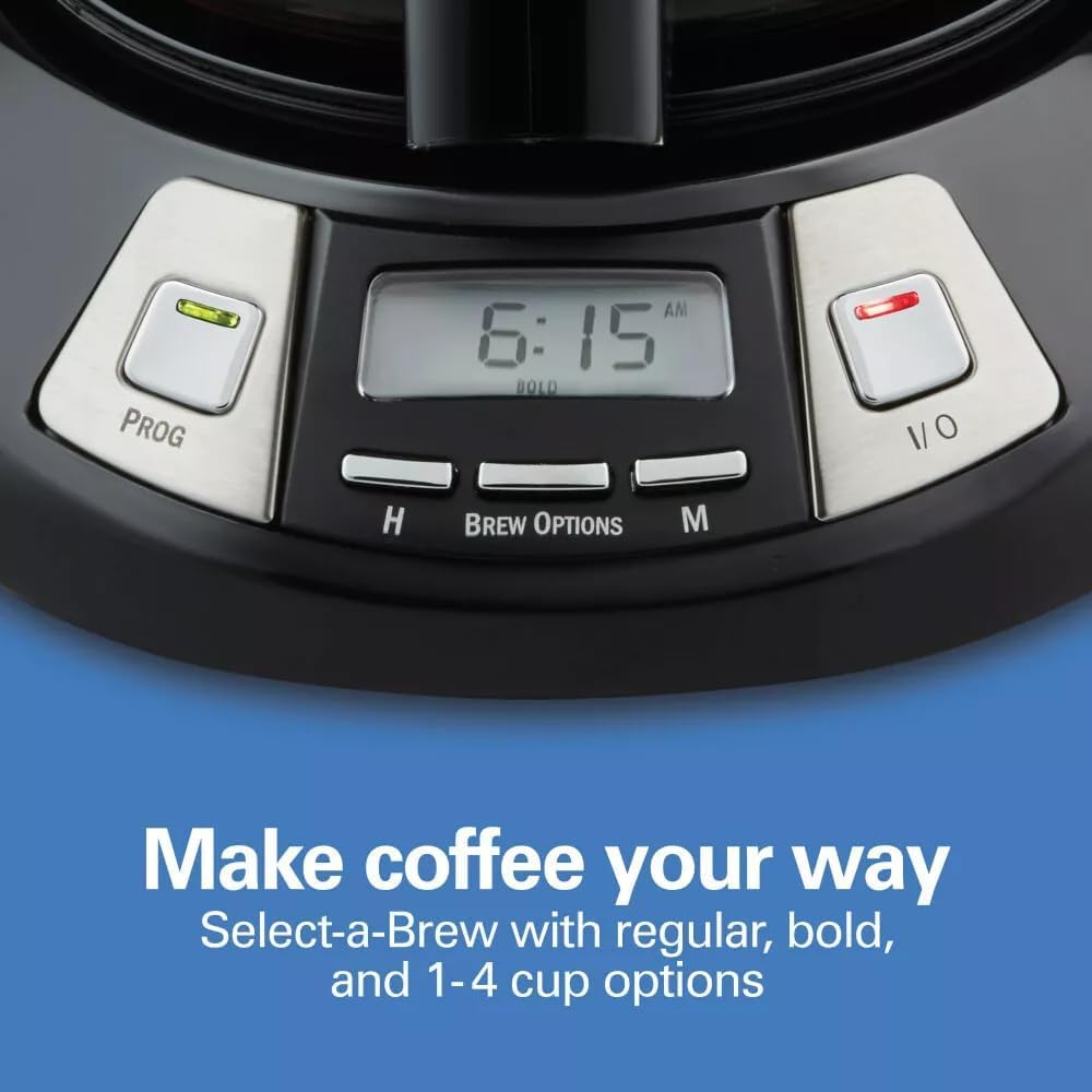 Hamilton-Beach Size  12 Cup Programmable Coffee Maker, Drip Coffee Machine with Glass Coffee Pot, Automatic Shut Off, Kitchen Appliances for Home and Kitchen, Black (46290)